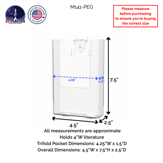 Pegboard 4" Trifold Brochure Holder Literature Display