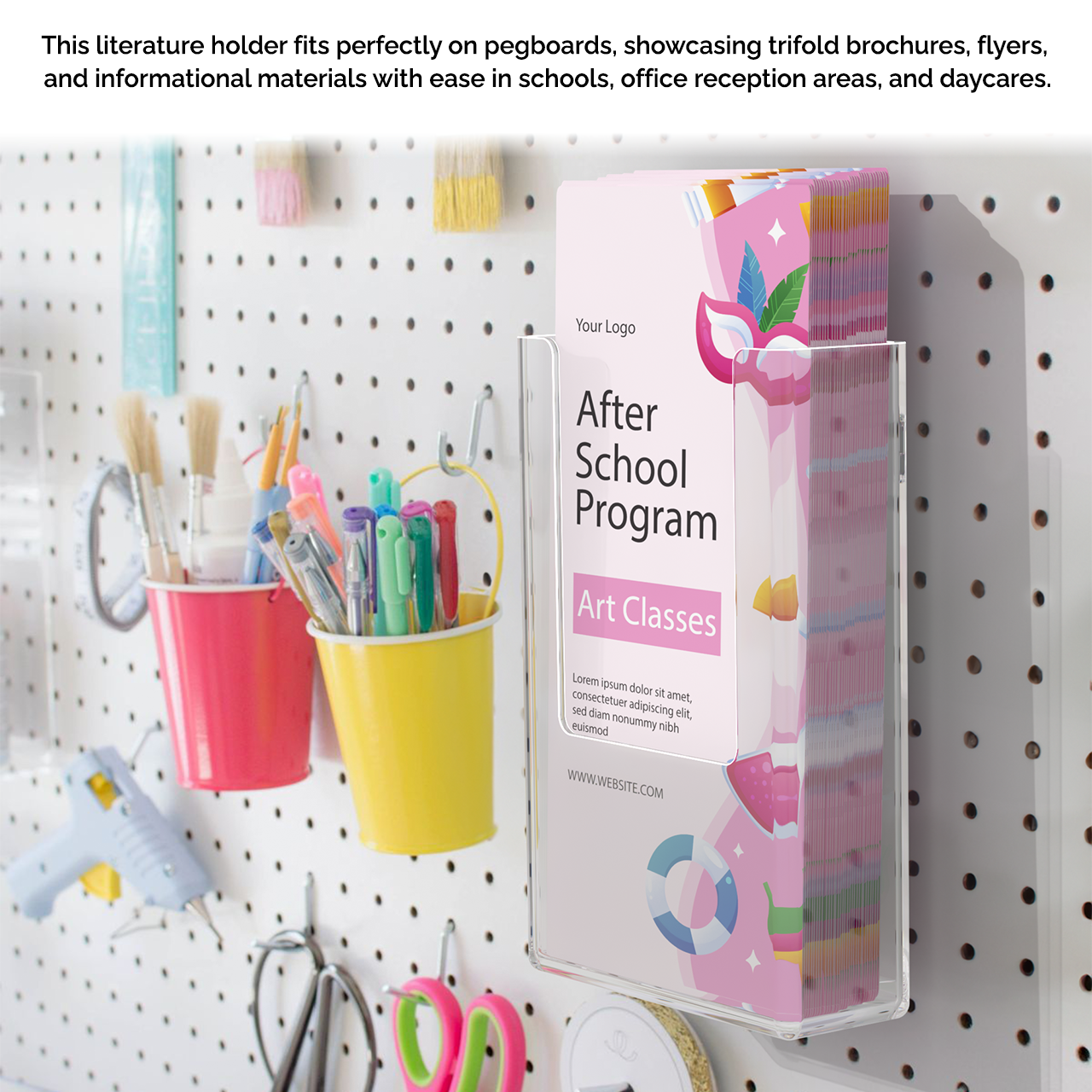 Pegboard 4" Trifold Brochure Holder Literature Display