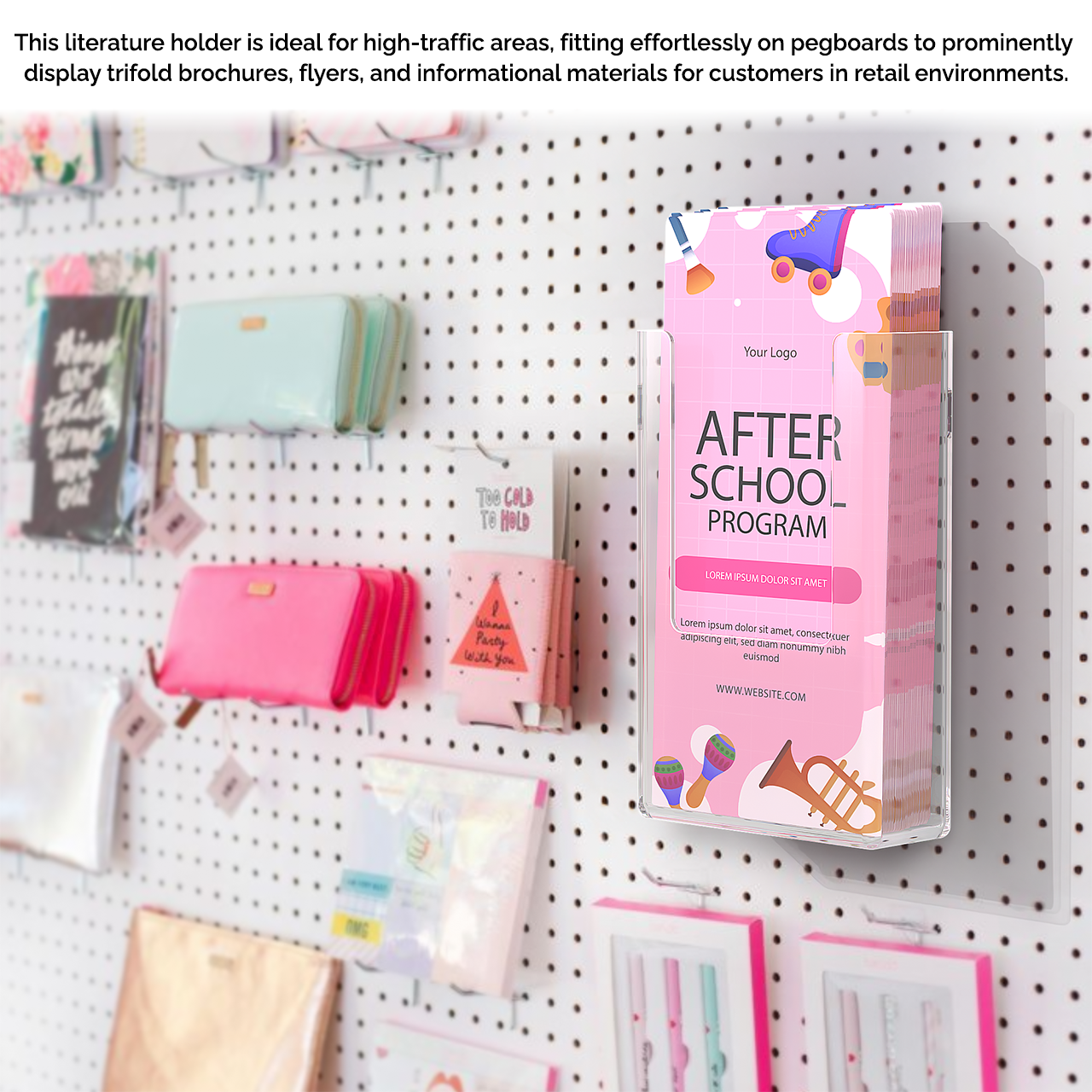 Pegboard 4" Trifold Brochure Holder Literature Display