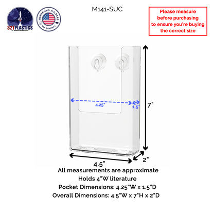 Suction Cup 4"W Trifold Brochure Holder Window Mount