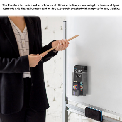 4"W Magnetic Trifold Brochure Holder with Vertical Card Pocket