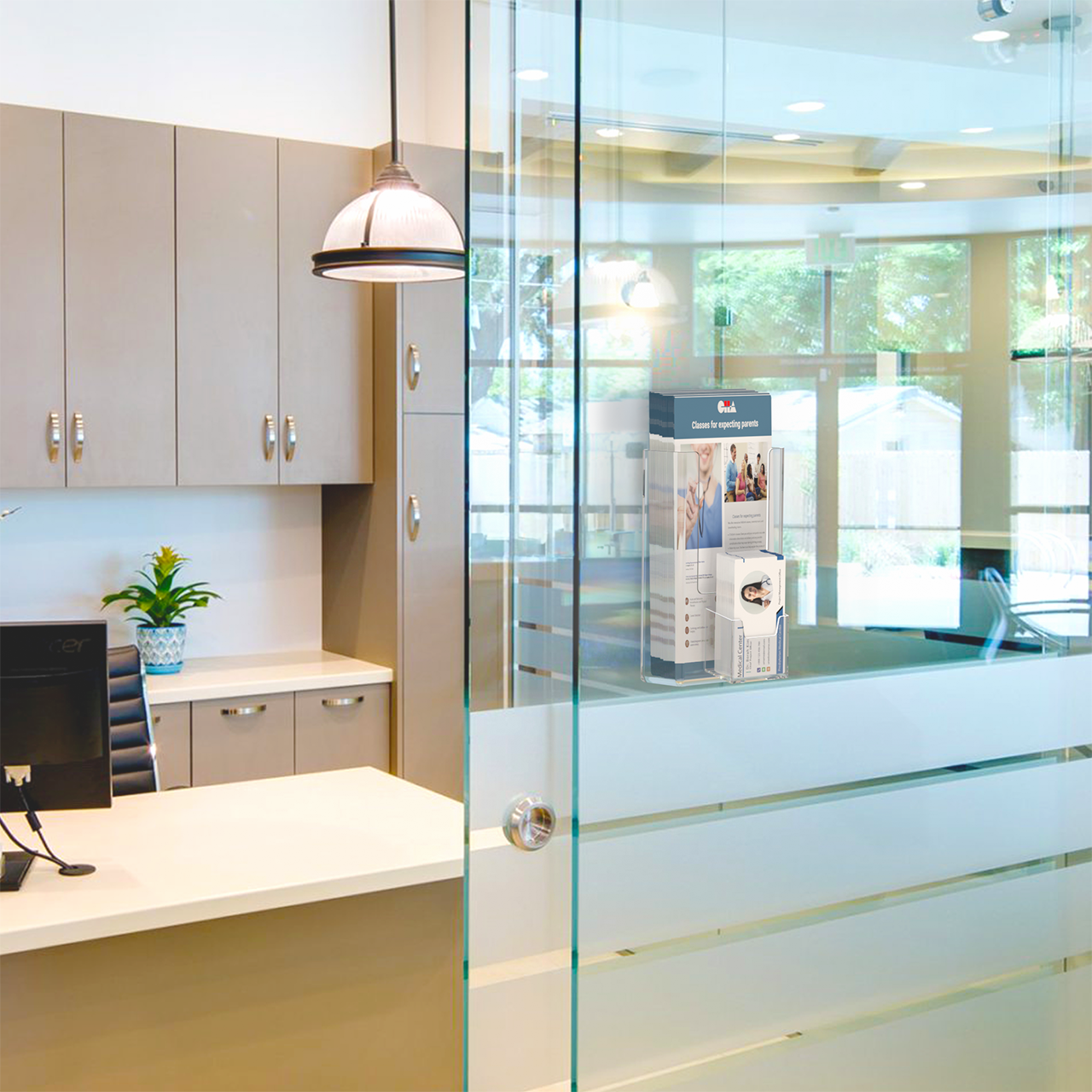 Suction Cup 4"W Trifold Holder with Vertical Card Pocket Window Mount