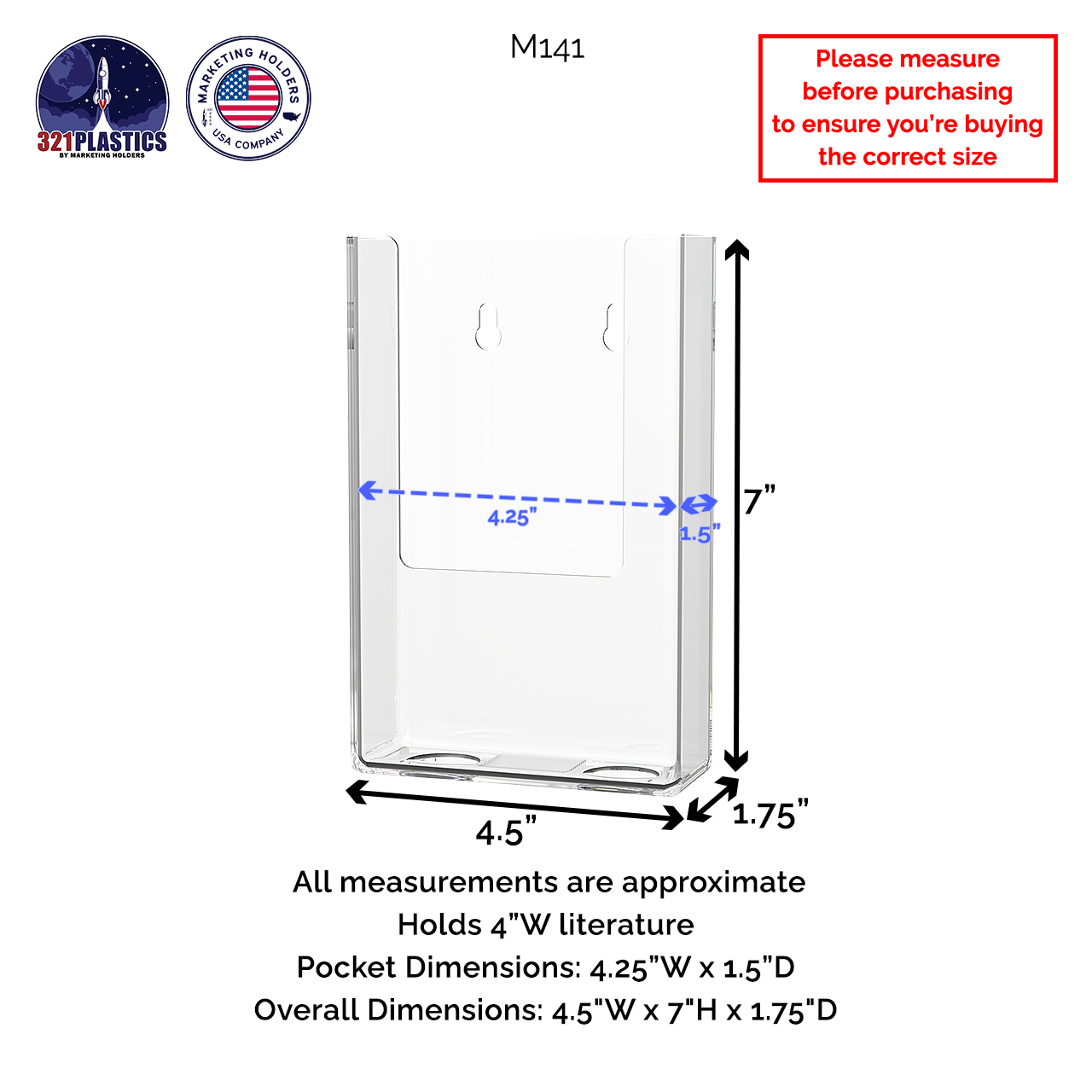 4"W Trifold Brochure Rack Card Holder Wall or Countertop Display