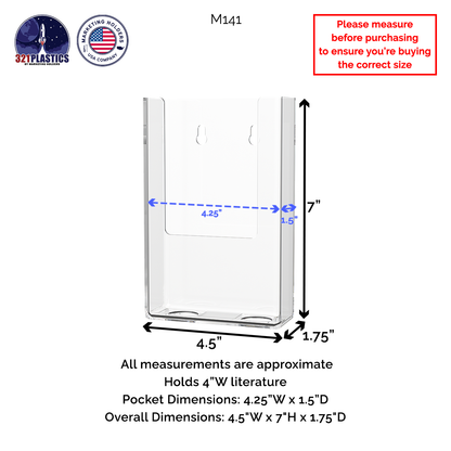 4"W Trifold Brochure Rack Card Holder Wall or Countertop Display