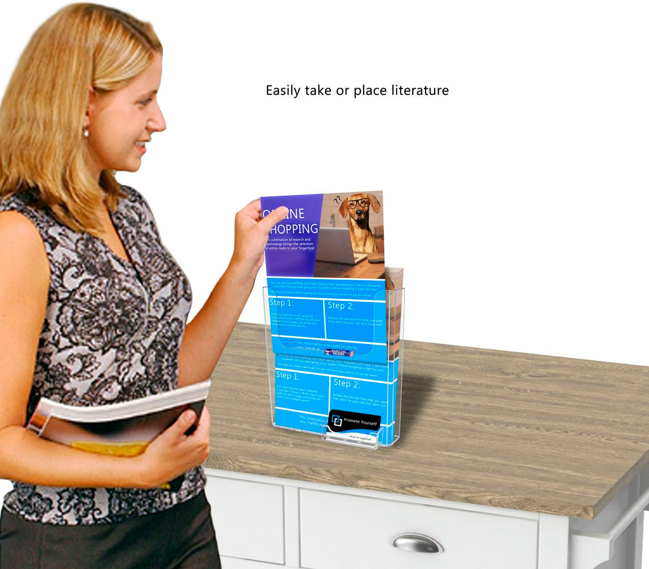 8.5"W Flyer Holder Literature Display with Business Card Pocket