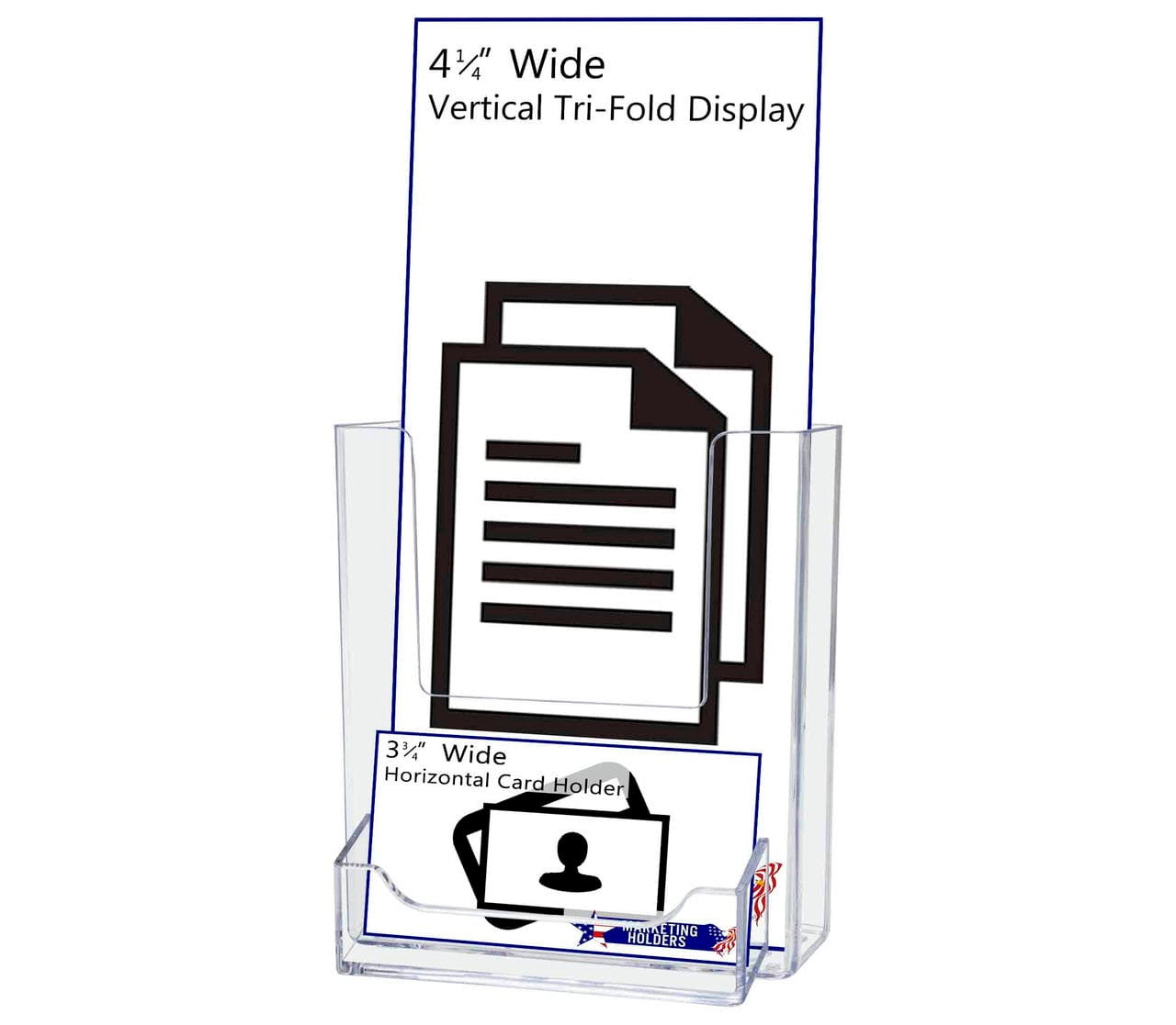 Window Mount 4"W Trifold Holder with Card Pocket and Suction Cups