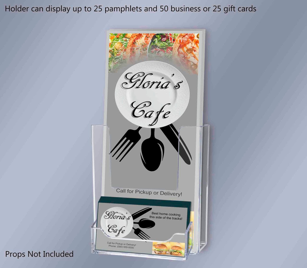 Window Mount 4"W Trifold Holder with Card Pocket and Suction Cups