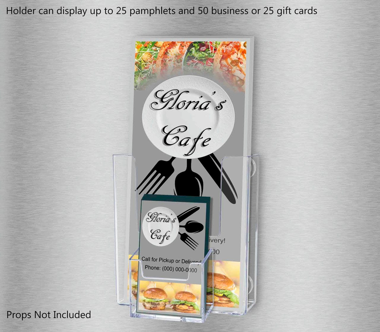 4"W Magnetic Trifold Holder with Vertical Business Card Pocket