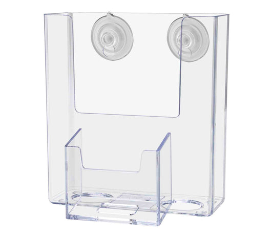 Window Mount 4"W Trifold Holder with Vertical Card Pocket and Suction Cups