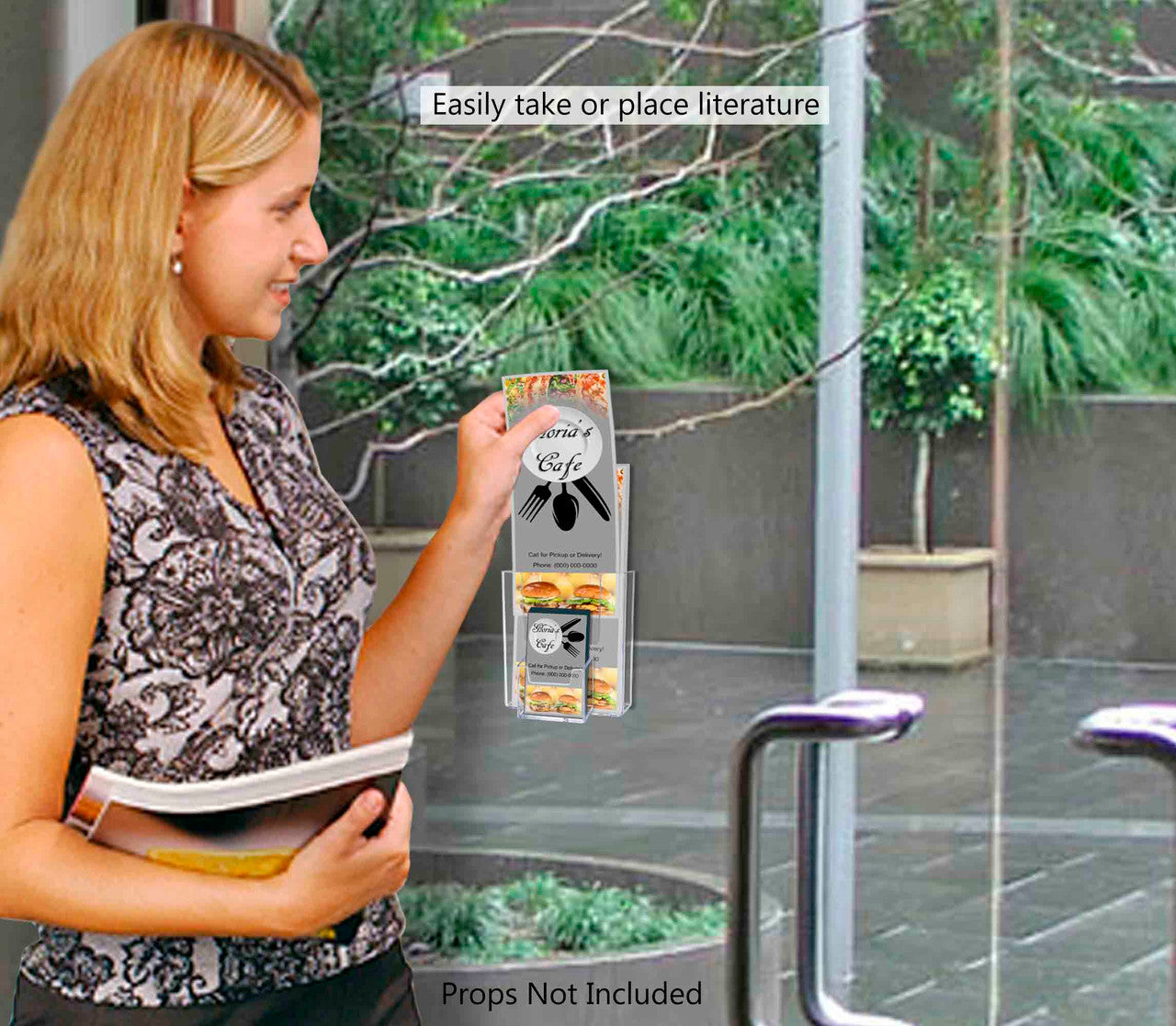 Window Mount 4"W Trifold Holder with Vertical Card Pocket and Suction Cups