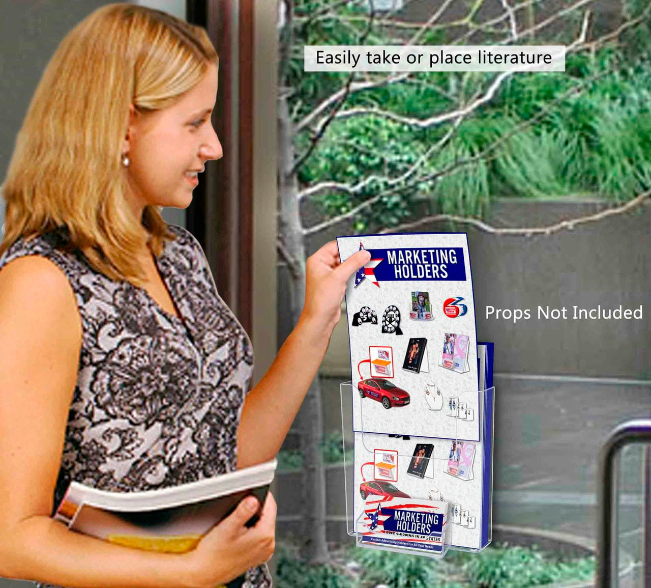 Suction Cup 6"W Bifold Holder with Card Pocket Window Display