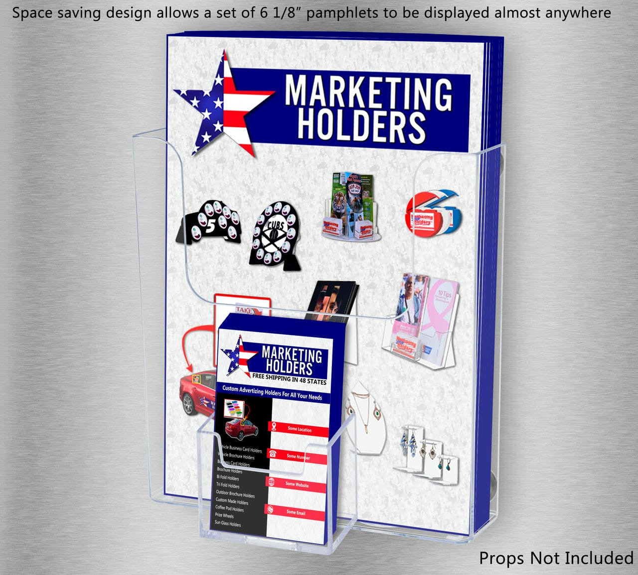 6"W Magnetic Flyer Holder with Vertical Business Card Pocket