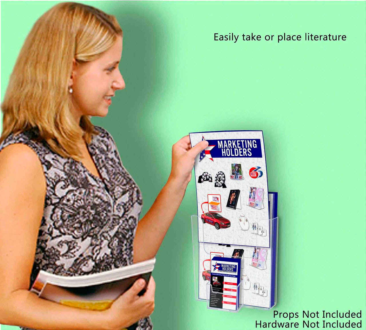 6"W Booklet Holder Literature Display with Business Card Pocket