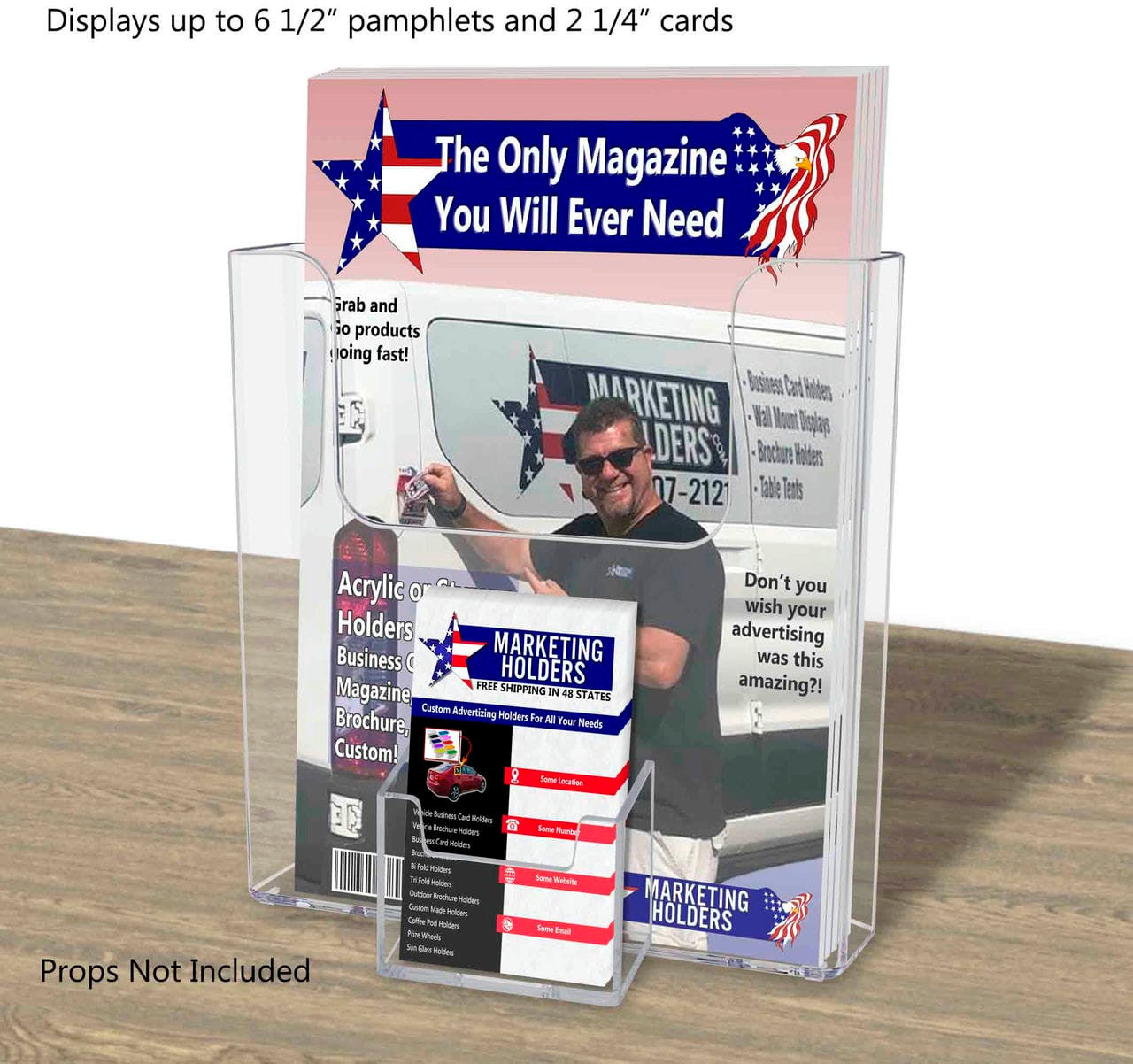 6.5"W Bifold Brochure Booklet Holder with Business Card Pocket