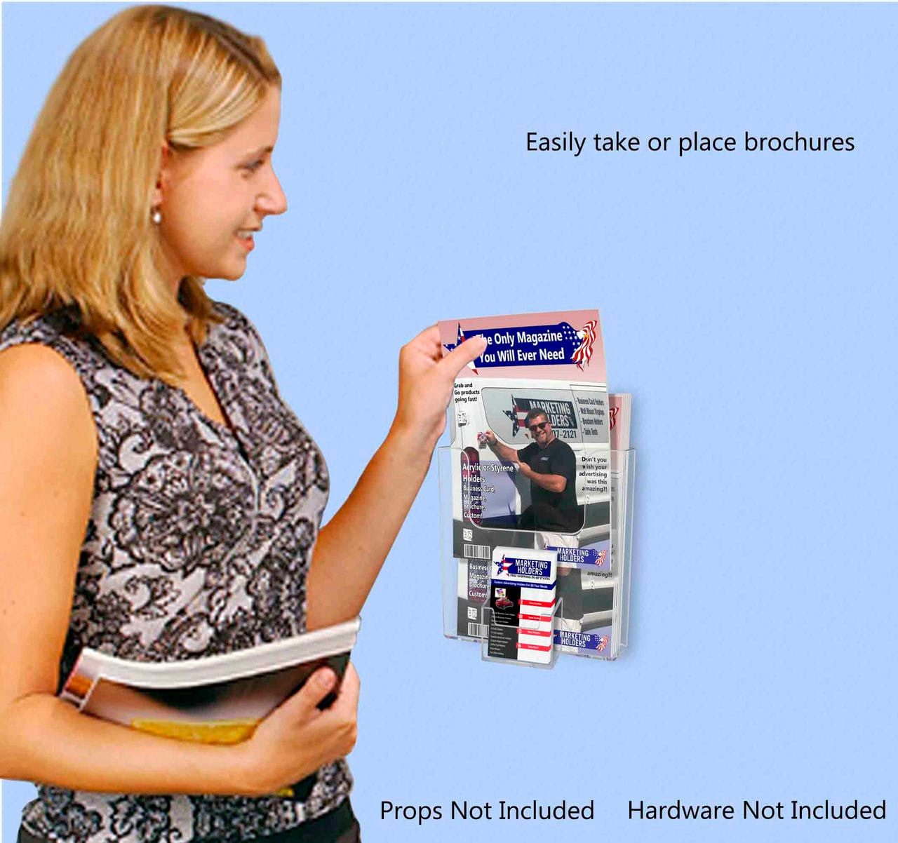 6.5"W Bifold Brochure Booklet Holder with Business Card Pocket