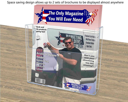 Wall 9.5"W Flyer Holder with Divider for Trifold Brochure Display