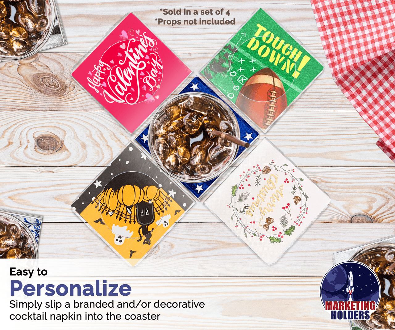 U-Shape Napkin Holder with Cocktail Napkin Coasters 5 Piece Set