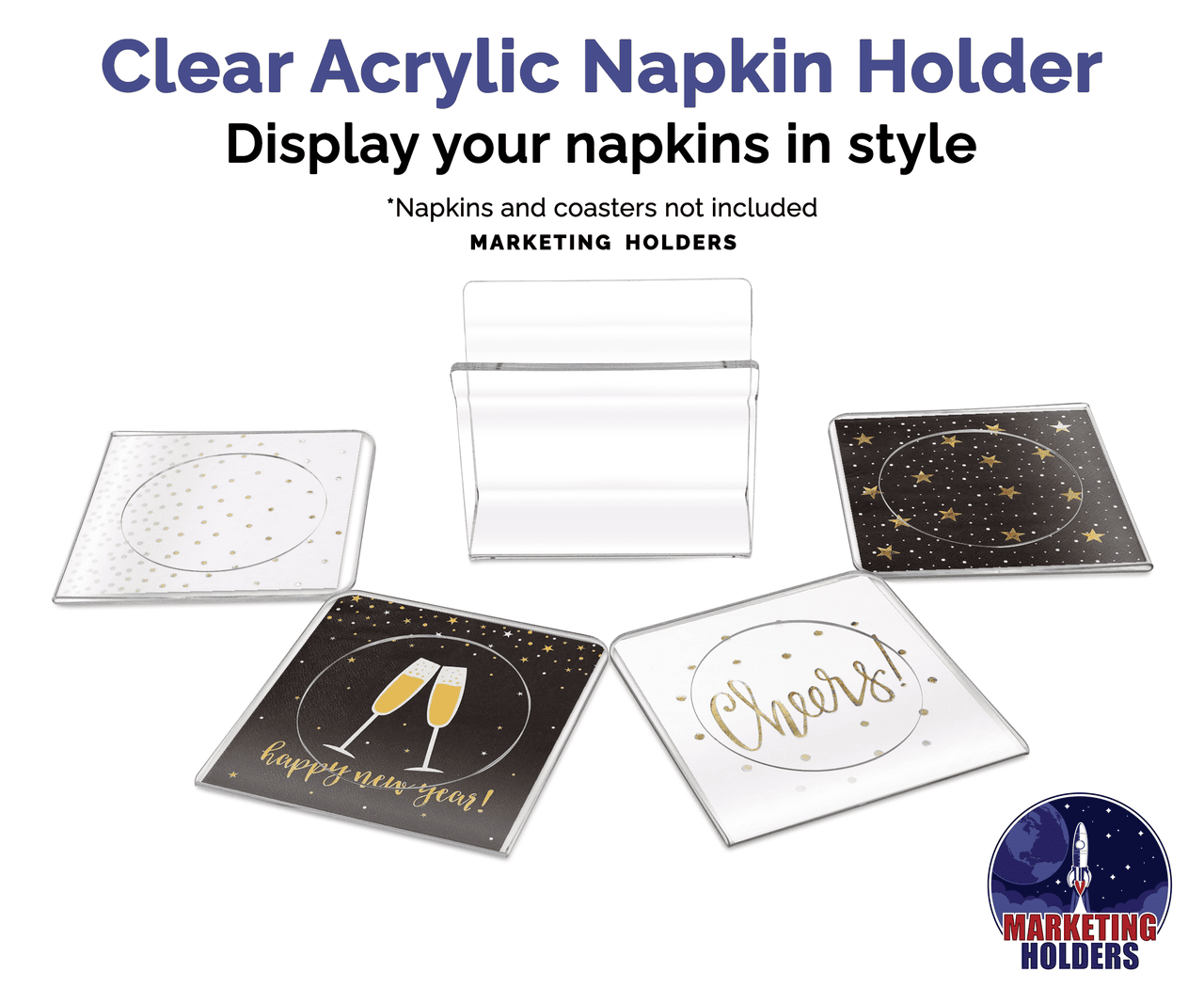 Flared Napkin Holder Upright Tabletop Stand Thick Clear Acrylic