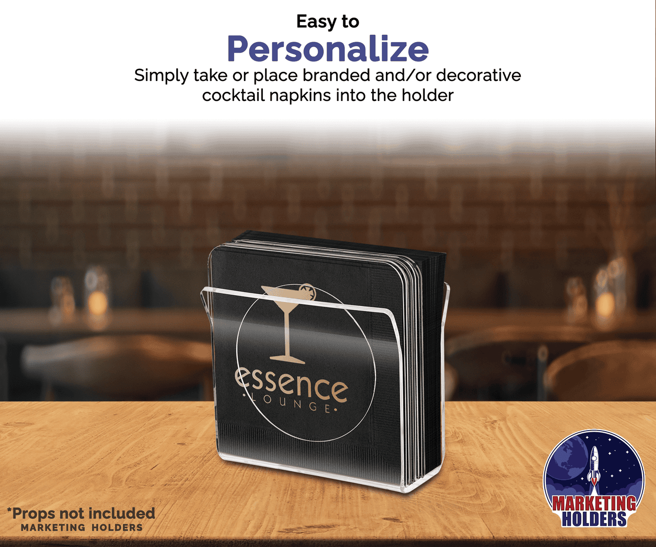 Flared Napkin Holder Upright Tabletop Stand Thick Clear Acrylic