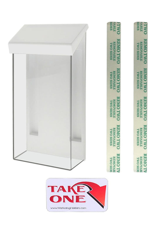 4"W x 9"H Outdoor Rack Card Holder Wall Brochure Box with White Lid