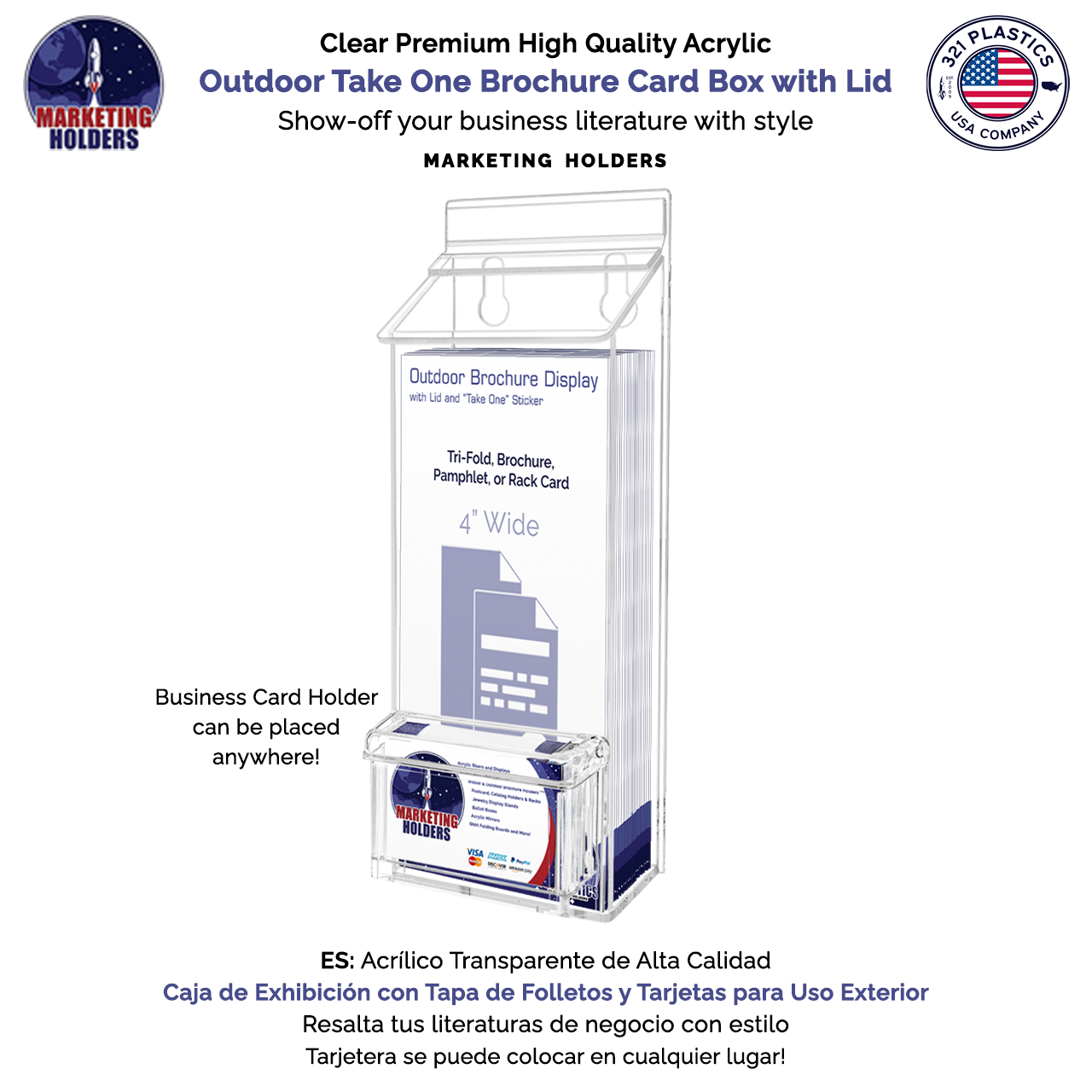 4"W x 9"H Outdoor Brochure Holder with Lid and Grab A Card Box