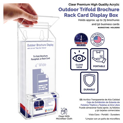 4"W x 9"H Outdoor Brochure Holder with Lid and Grab A Card Box