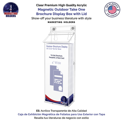 4"W x 9"H Magnetic Outdoor Brochure Holder Trifold Box with Lid