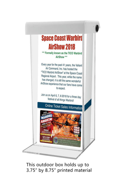 Three and three quarters Tri Fold Brochure Holder Outdoor Literature Box with Lid printed material