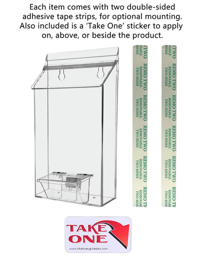 Six Inch Wide Post Card Holder with Adbox Literature Outdoor Display Rack with adhesive and sticker