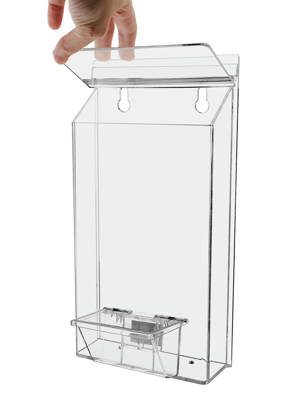 Six Inch Wide Post Card Holder with Adbox Literature Outdoor Display Rack lid open action