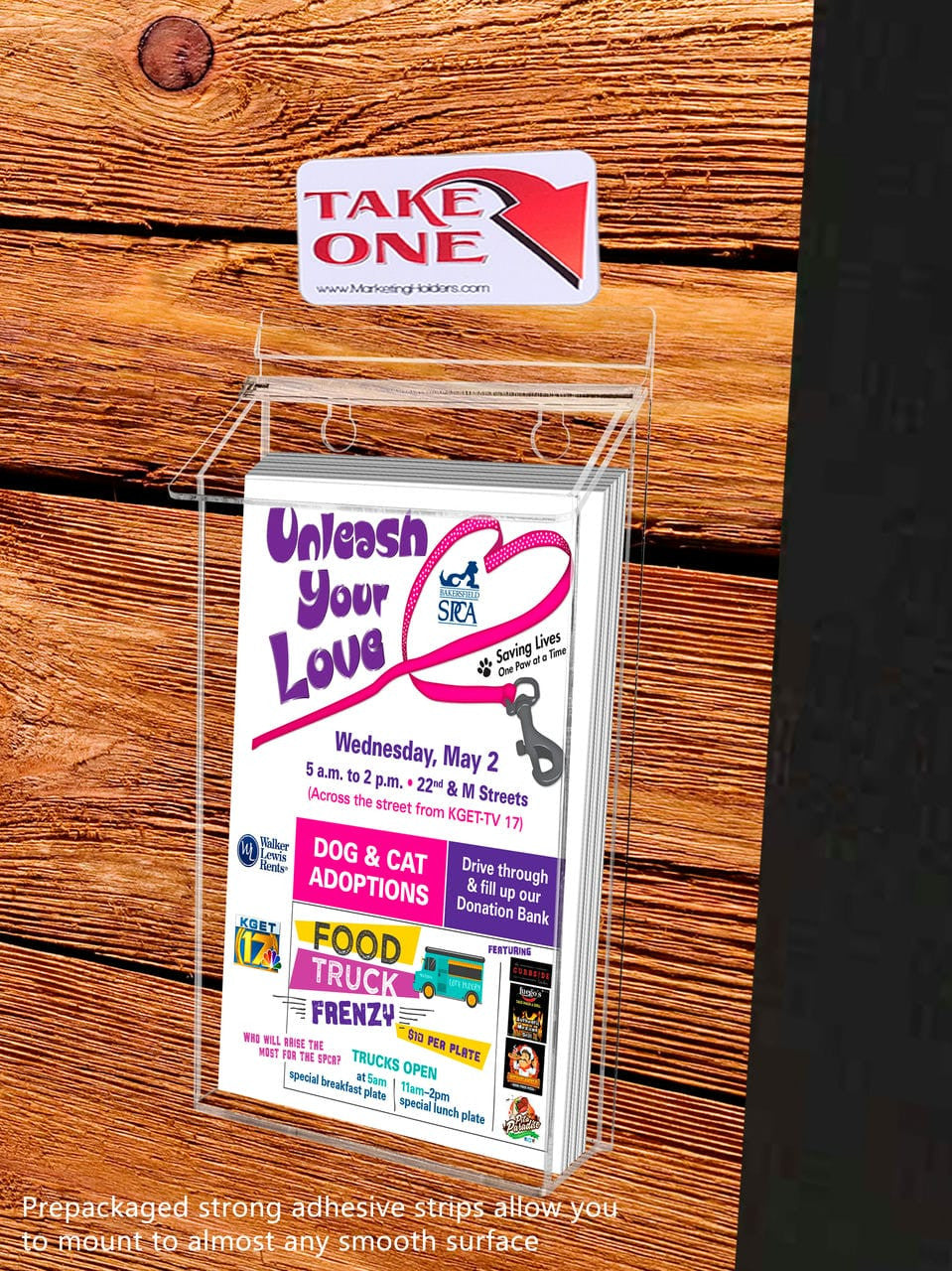 Six Inch Wide Bifold Display Literature Bin Outdoor Brochure Postcard with literature