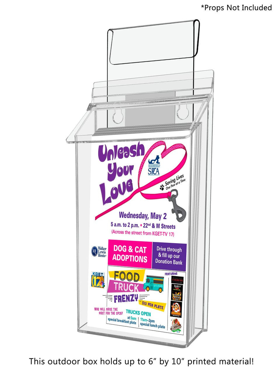 Six Inch Wide by Ten Inches High Outdoor Brochure Holder with Lid and Window Hook