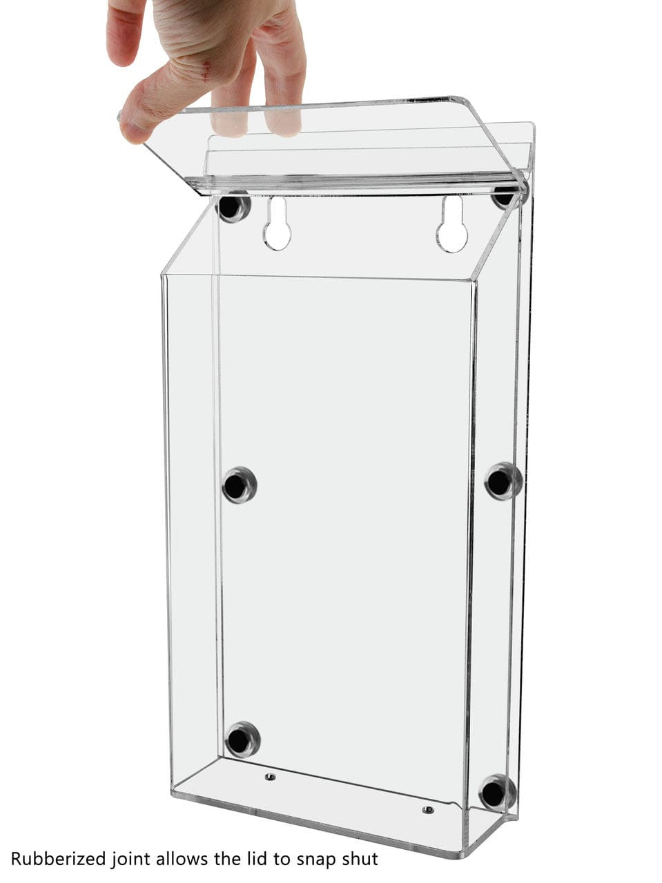 Magnetic Outdoor Brochure Holder with Lid installed on a smooth metal surface with an open lid