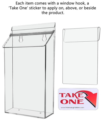 Six Inch Wide by Ten Inches High Outdoor Brochure Holder with Lid and Window Hook with accessories