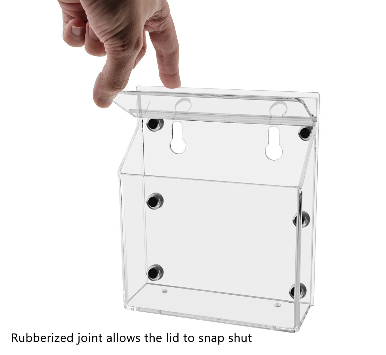 Magnetic Brochure Holder with Lid Outdoor Vehicle with open lid with hand