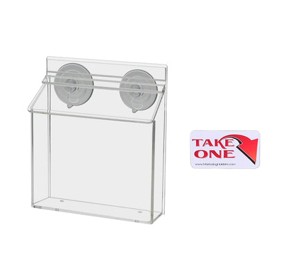 outdoor brochure holder with suction cups and a take one sticker