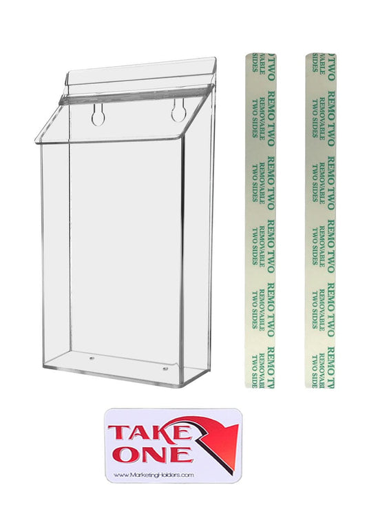 Six Inch Wide Brochure Display Postcard Box Literature Holder Outdoor adhesive and take one sticker