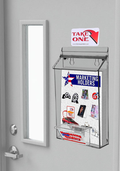 Outdoor brochure holder Each item comes with a take one sticker to apply on above or beside the product with literature and business cards on a metal smooth surface