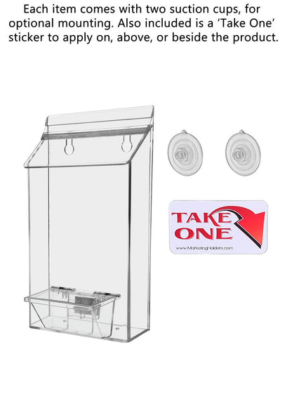 outdoor brochure holder with suction cups and box for business cards with a take one sticker