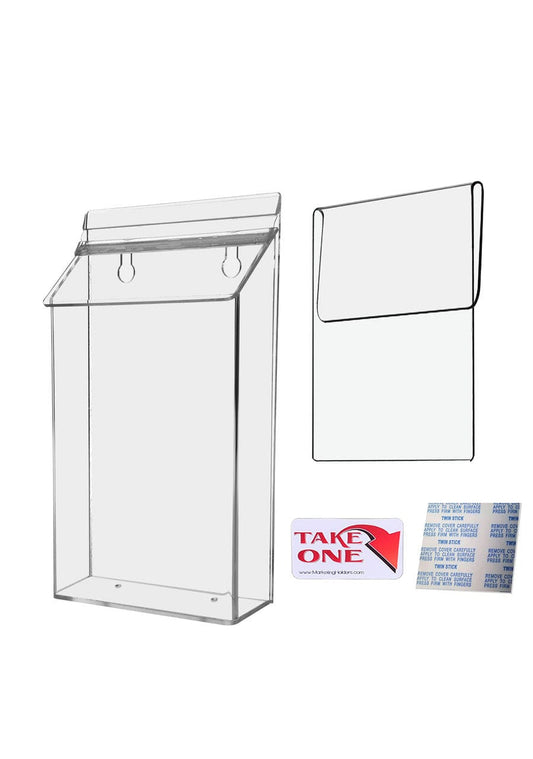 Six Inch Wide by Nine Inches High Post Card Box Vehicle Holder with take one sticker adhesive and window hook