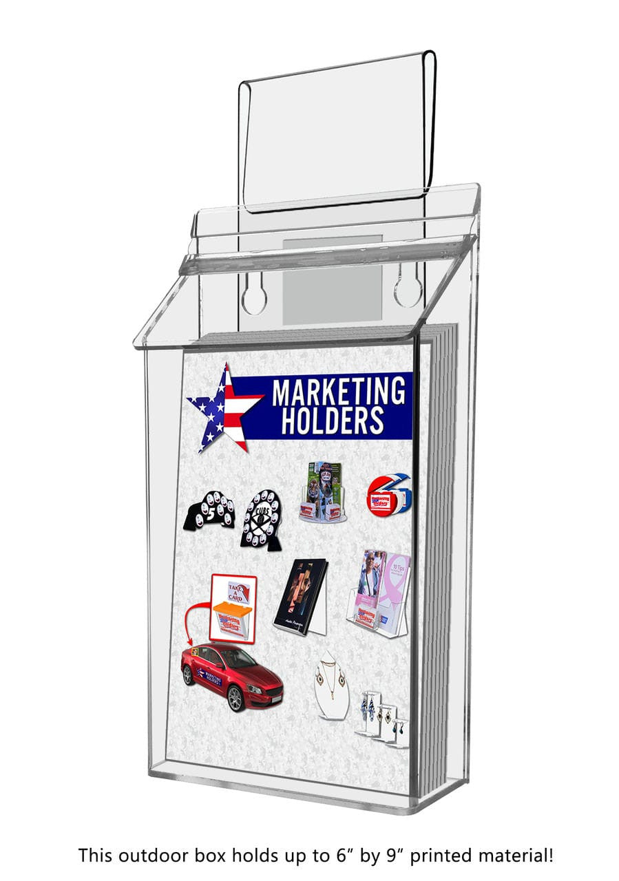 Six Inch Wide by Nine Inches High Post Card Box Vehicle Holder with literature and attached window hook