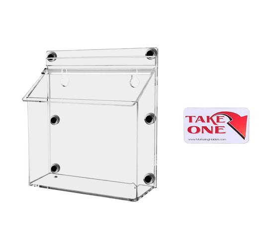 Seven by Five Magnetic Outdoor Brochure Holder with Lid take one sticker