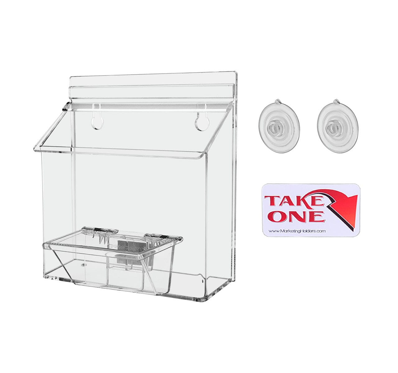 outdoor brochure holder with suction cups and box take one sticker