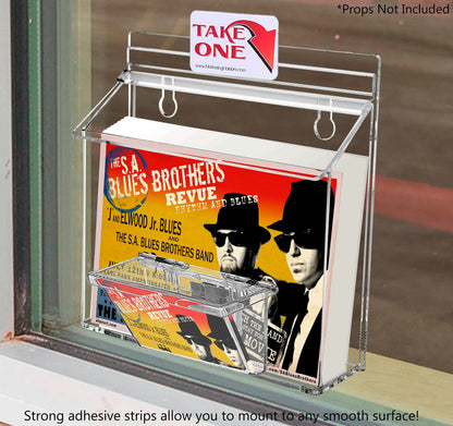 outdoor brochure holder with suction cups and box for a set of business cards with literature and a set of business cards