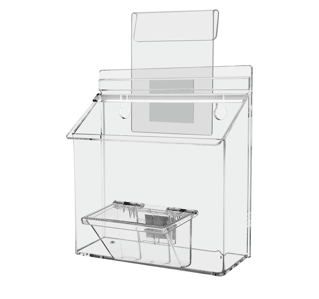 Seven and a half inch wide by five and a half inches high Holder with Lid and Window Hook empty