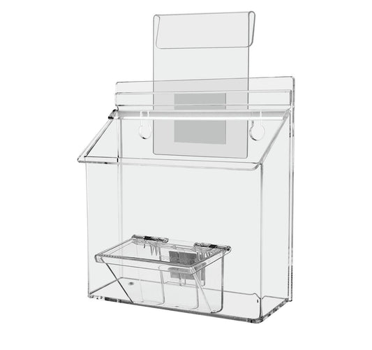 Seven and a half inch wide by five and a half inches high Holder with Lid and Window Hook empty