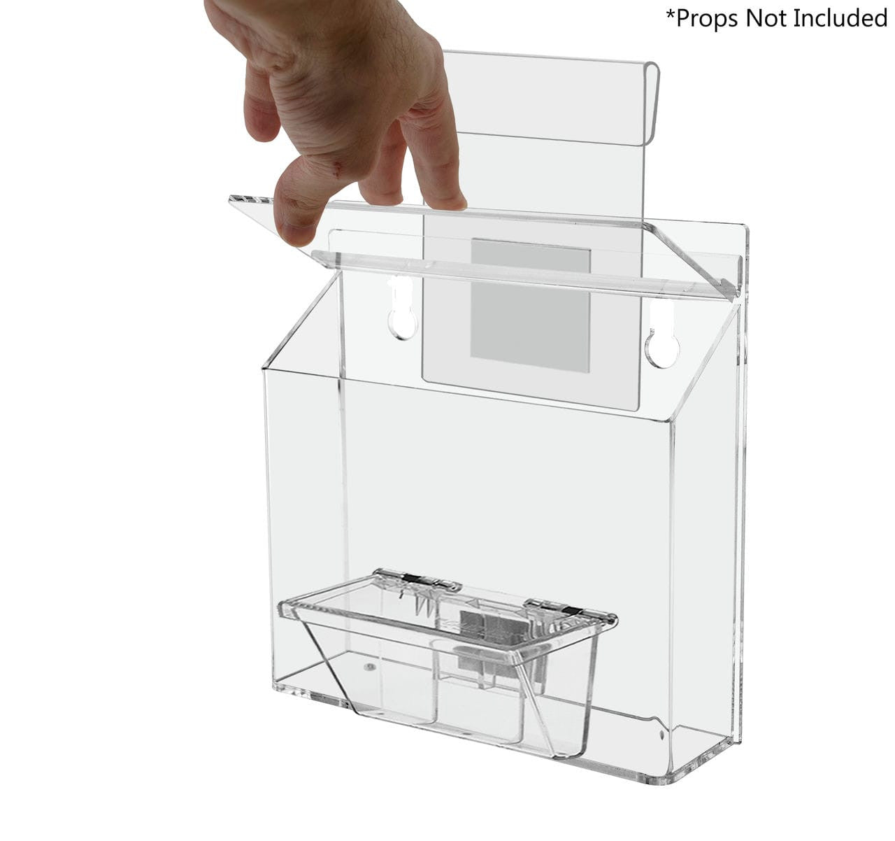 Seven and a half inch wide by five and a half inches high Holder with Lid and Window Hook empty