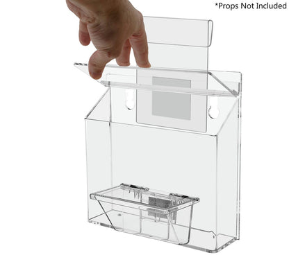 Seven and a half inch wide by five and a half inches high Holder with Lid and Window Hook empty