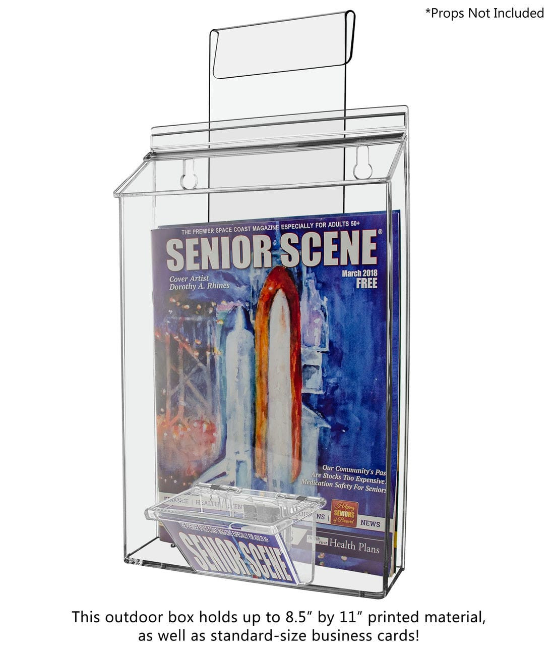 Eight and a half inch wide by eleven and three quarters inches high Vehicle Brochure Holder filled with literature