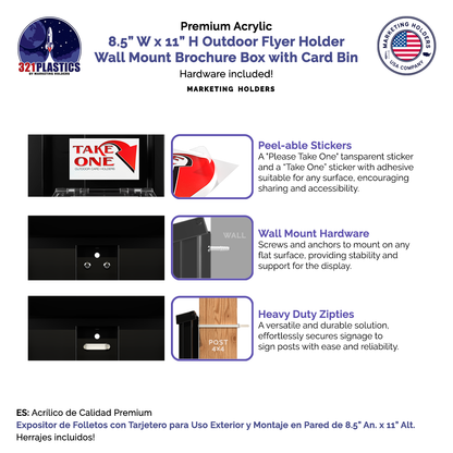 8.5"W x 11"H Outdoor Flyer Holder Wall Brochure Box with Card Bin